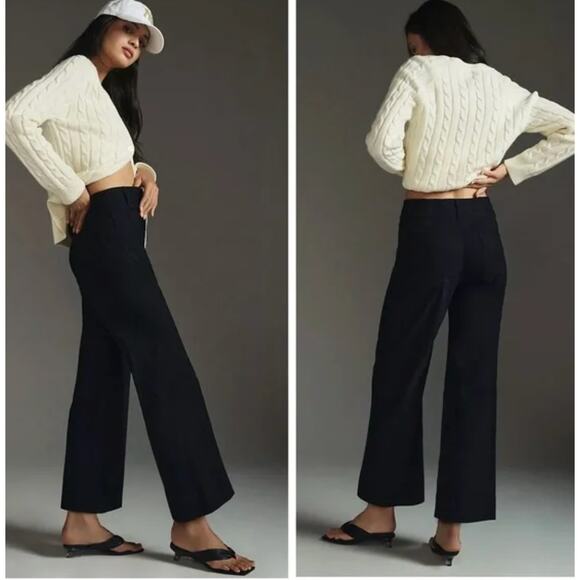 Maeve Pants 27P The Colette Wide Leg Crop Linen Blend Black Casual Work Chic - Picture 1 of 14